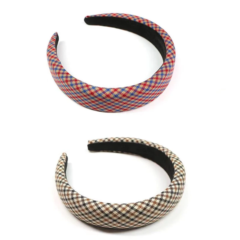 Bohemian Plaid Sponge Hairband Handmade Check Padded Headband Hair Accessories