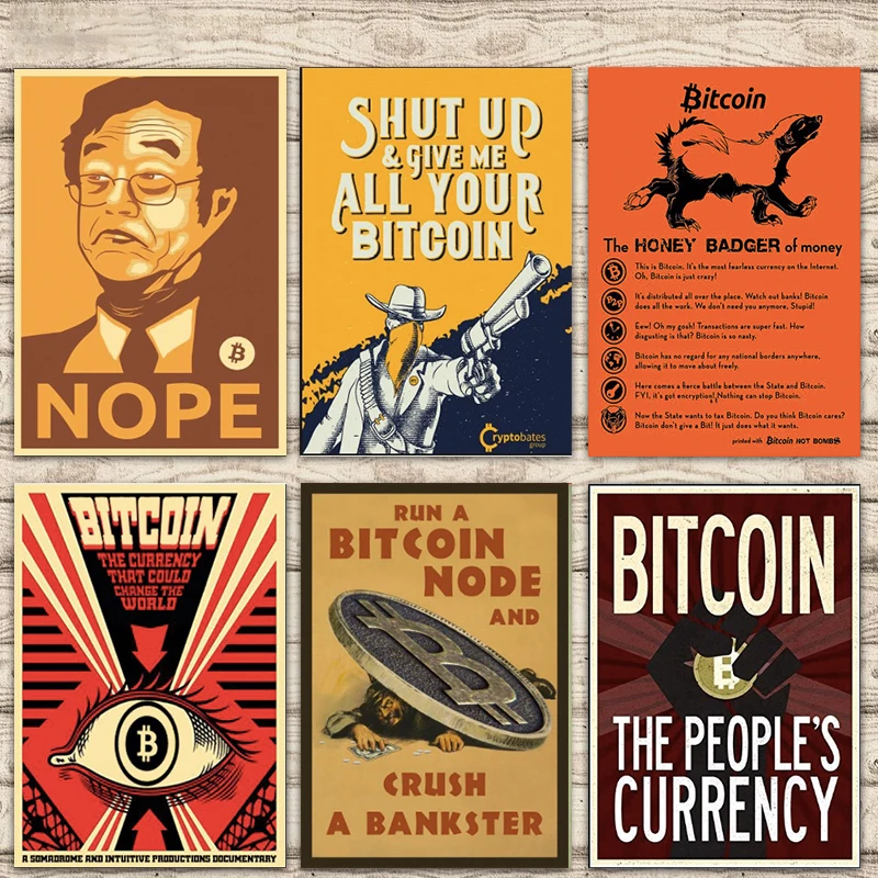 

Run a Bitcoin node and smash a banker cryptocurrency decoration canvas painting vintage wall poster home decoration gift