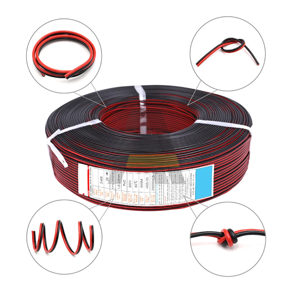 10 Meters 18/20/22/24/26 AWG Electrical Wire Tinned Copper Insulated PVC Extension LED Strip Cable 12V Red Black