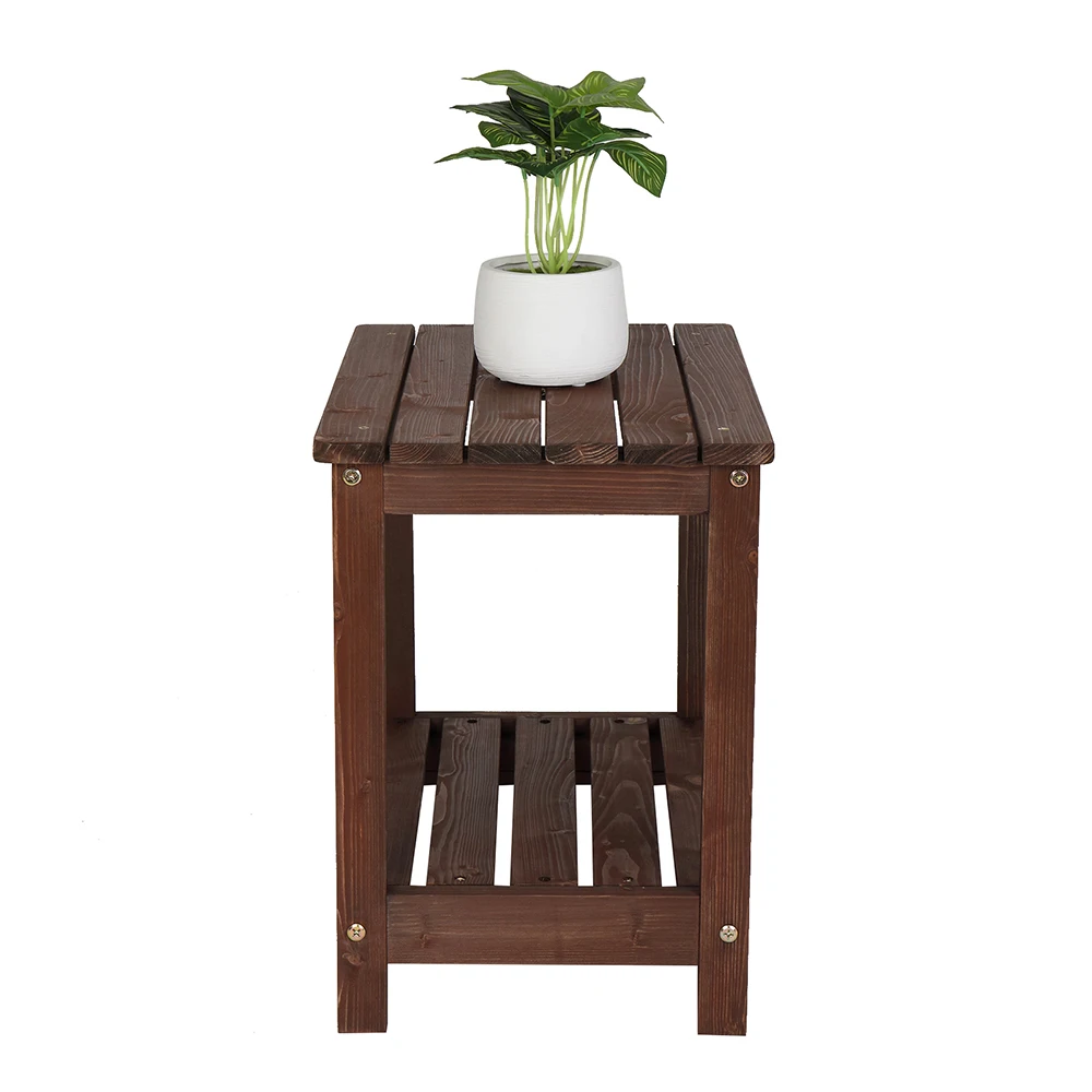 Outdoor Patio Side Table Coffee Table with Storage Shelf Wood Rectangular 50.2x35.6x50.2CM Light Brown[US-Stock]