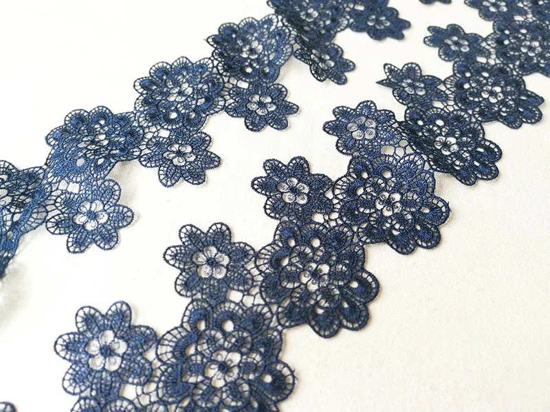 Exquisite Royal Blue Soluble Lace Guipure Cotton Fabric Embroidered Flowers Lace Ribbon Trim DIY Handmade Bags Cloth Lace Decor