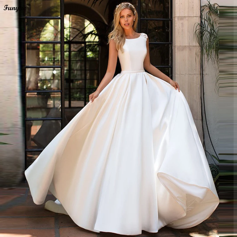 Elegant A-Line Princess Wedding Dress Simple Vestidos De Novia Satin Lace Bridal Gowns Long White Bride Dresses