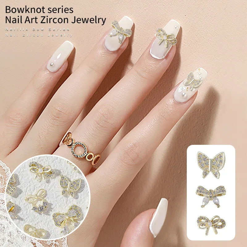 

Newest 1 Pieces Nail Art Butterfly Ornament Flash Zircon Rhinestone Manicure Decoration Gemstones Butterfly Nail Alloy Bow