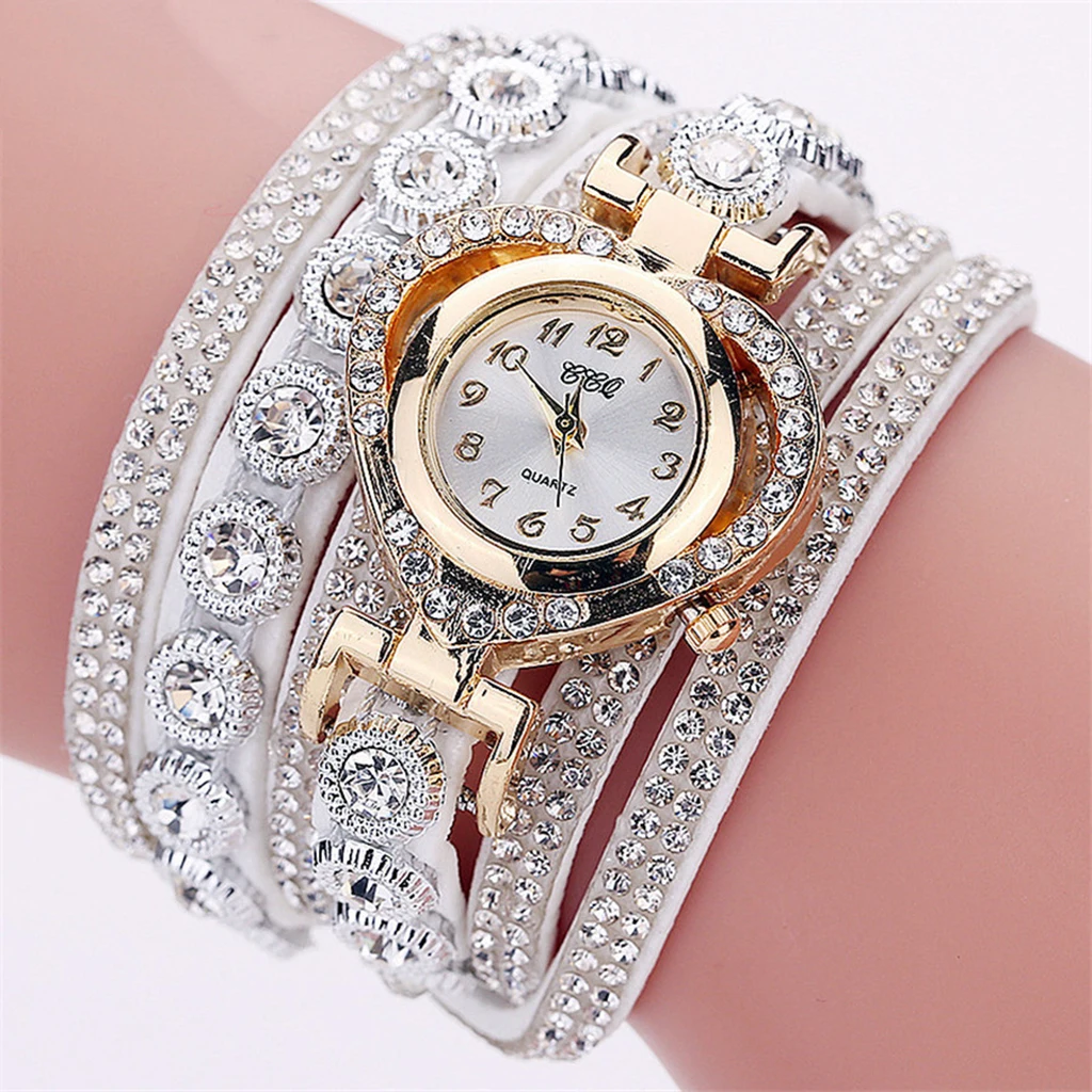 여성용 럭셔리 라인스톤 팔찌 손목 시계, 여성용 다층 아날로그 시계