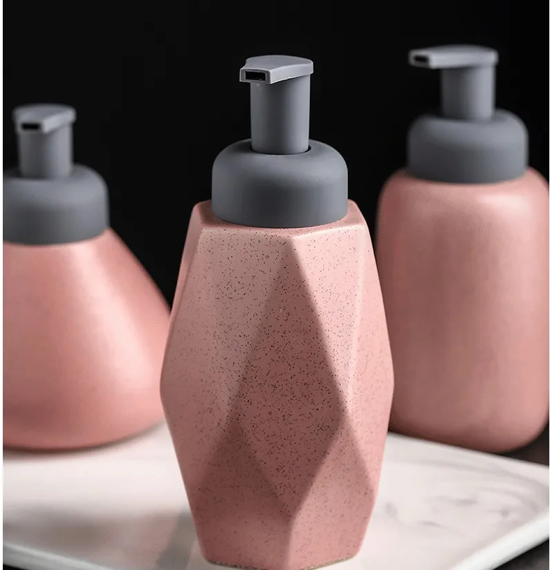 Bathroom Pink 360-400ml Shower Gel Foam Press Bottle Black Ceramic Foam Soap Dispenser Bathroom Accessories Hand Soap Bottle