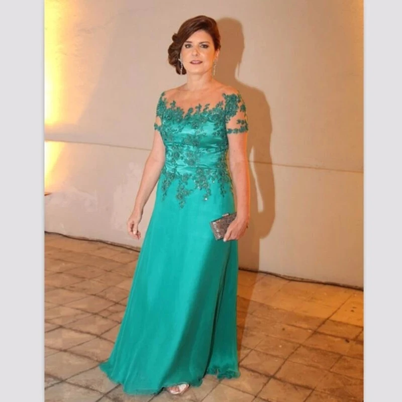 Mint Green Mother Of The Bride Dresses A-line Chiffon Appliques Bead Plus Size Long Groom Mother Dresses For Wedding Customized