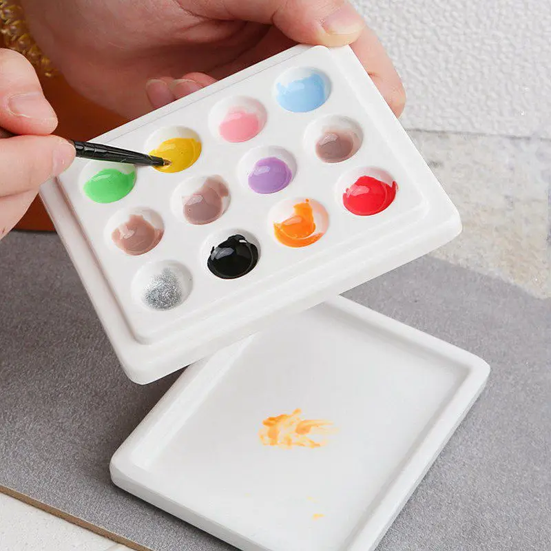 12-Well Mini Imitate Ceramic Watercolor Paint Palette With Lid Plastic Pallet For Gouache Nail Painting Drawing Art Supplies