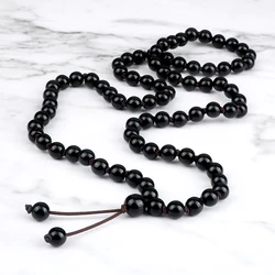 Shiny Black Onyx Beaded Necklace Men 6 8mm Natural Stone Yoga Meditation Knotted Jewelry Handmade Women Buddhist Prayer Bracelet
