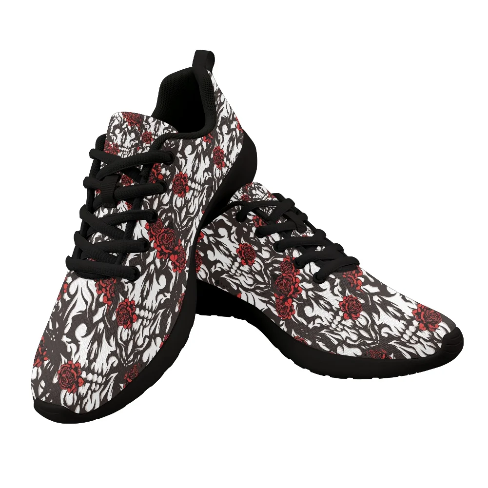 

High Quality Running Shoes Skull Rose Pattern Women Lace-up Sneakers Breathable Air Mesh Men Fitness Sports Shoes Zapatillas
