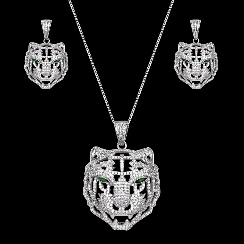 

Zlxgirl jewelry Classic Men's Tiger animal pendant with earring jewelry set full zirconia wedding bridal bijoux free bags