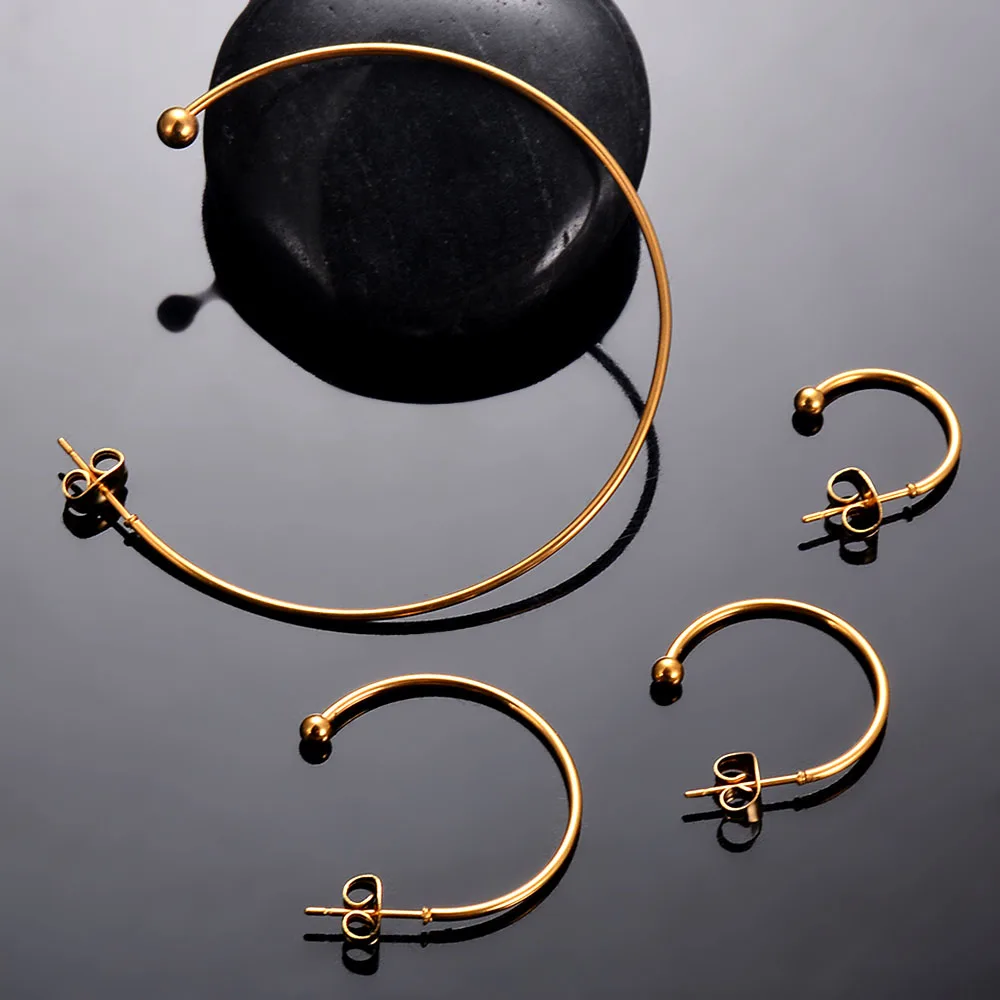 10Pcs Stainless Steel Big Circle Hoop For Women Hot Sale Earrings Gold Color Round Ear Hoop Earrings Engagement Jewelry