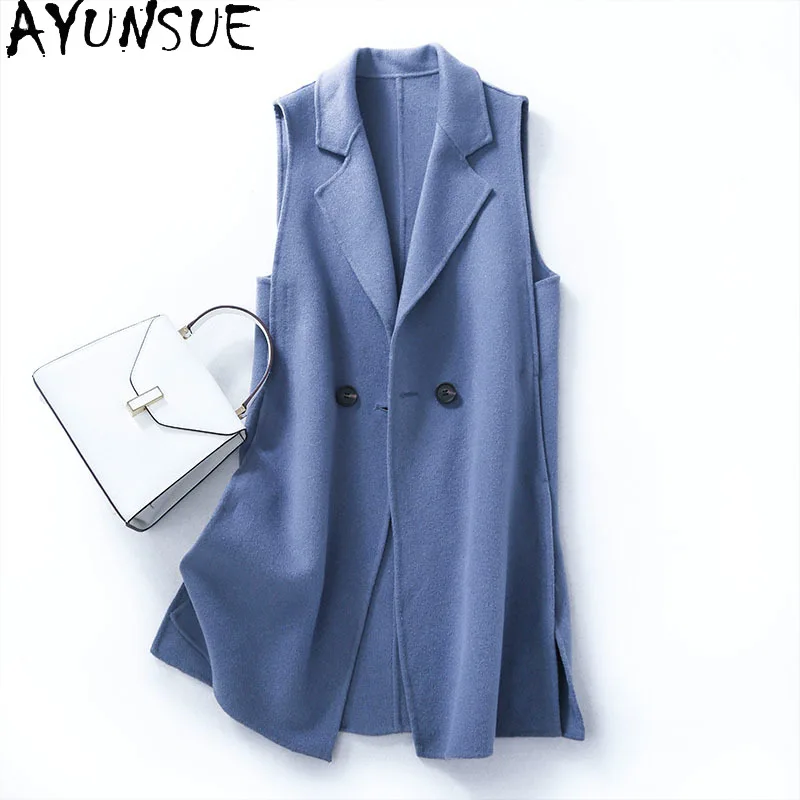 AYUNSUE – Manteau 100% laine pour Femme, veste sans manches, manteaux coréens, mode automne