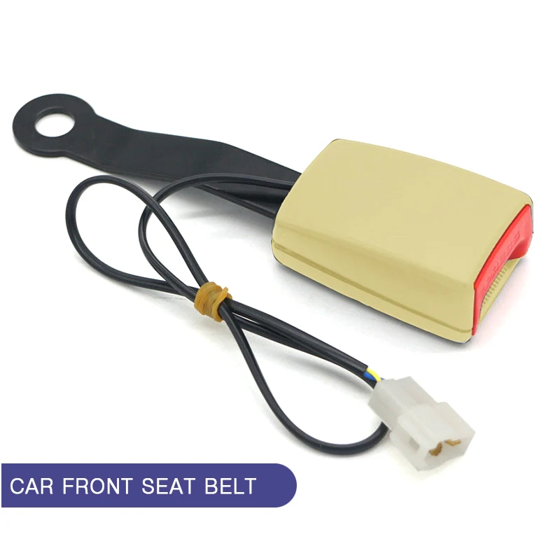 

7/8" Beige Car Front Seat Belt Buckle Padding Socket Plug Connector WITH Warning Cable