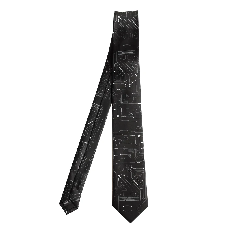 free-shipping-new-men's-fashion-original-original-black-circuit-diagram-printing-tie-7cm-funny-male-students-personality-necktie