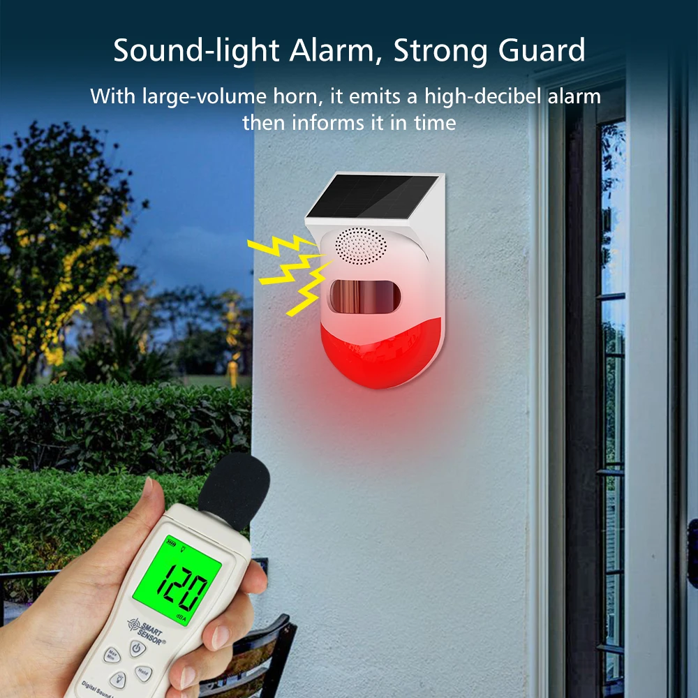 New graffiti intelligent solar alarm sensor voice remote control alarm outdoor waterproof alarm sensor