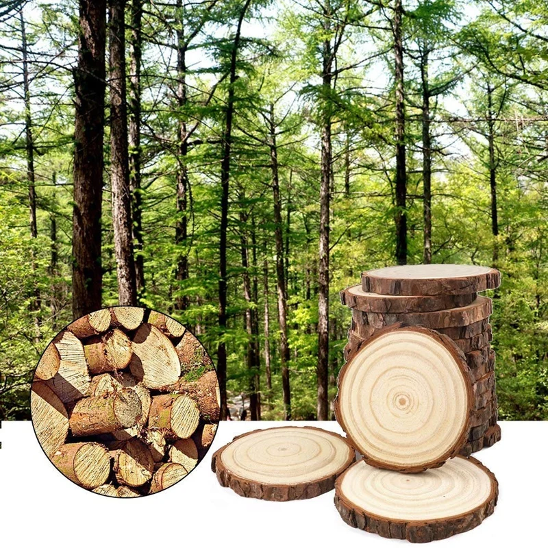 5pcs 6-11cm Natural Unfinished Pine Round Wood Slices Circles Tree Bark Log Discs for DIY Crafts Wedding Party Painting