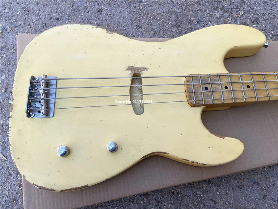 Inheriting classic creamy yellow 4-string electric bass for antique customizable free shipping