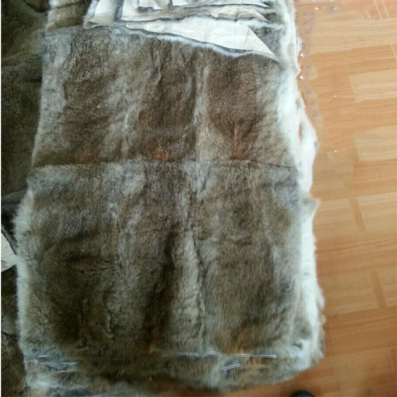 Patchwork Real Rabbit Fur Pelt Blanket, Natural Furry Thick Fur Rug Plate, Leather Throw, 55x110 cm