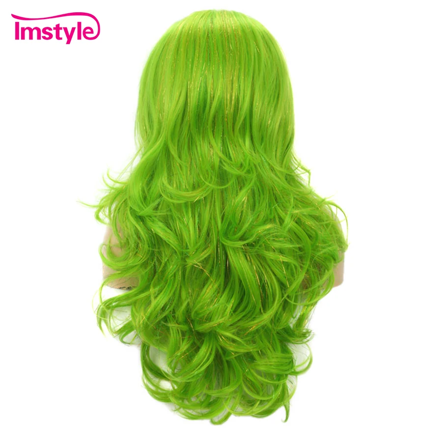 Imstyle Tinsel Wig Synthetic Lace Front Wigs Green Purple Red Wig For Women Glitter Hair Party Wig Long Natural Wavy Wig