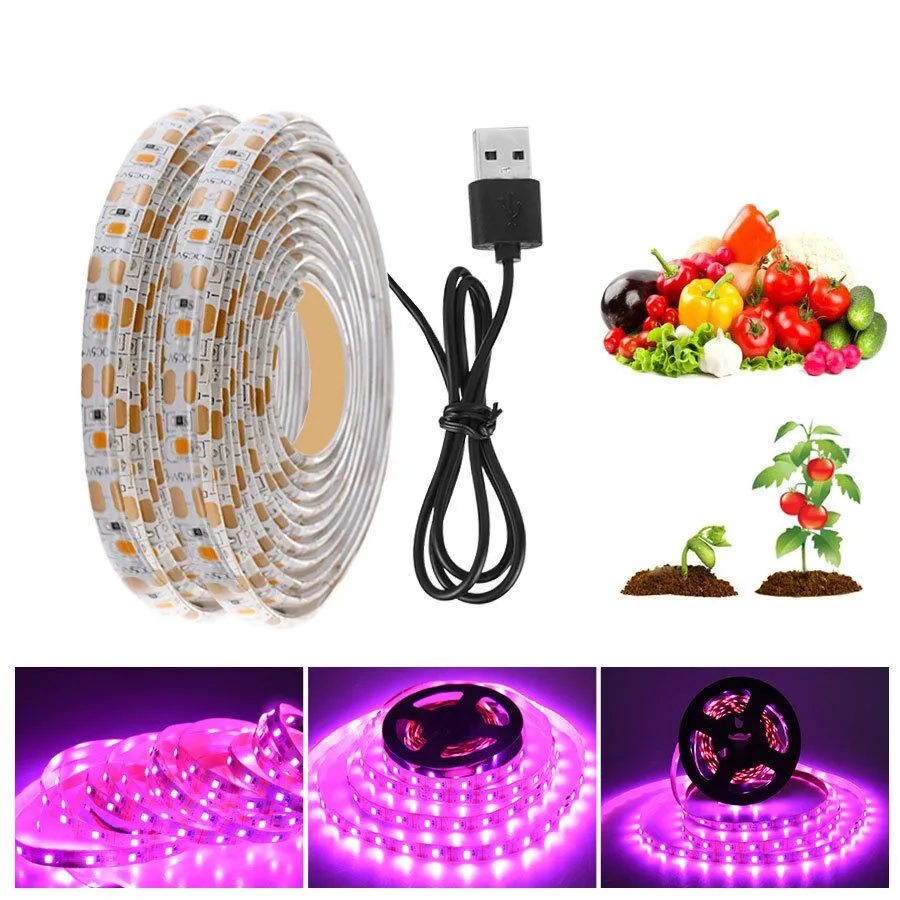 Full Spectrum LED Grow Light 0.5m 1m 2m 3m 5m USB 5V Grow Strip Light Plant Phyto Growth lamp for indoor Greenhouse Hydroponic