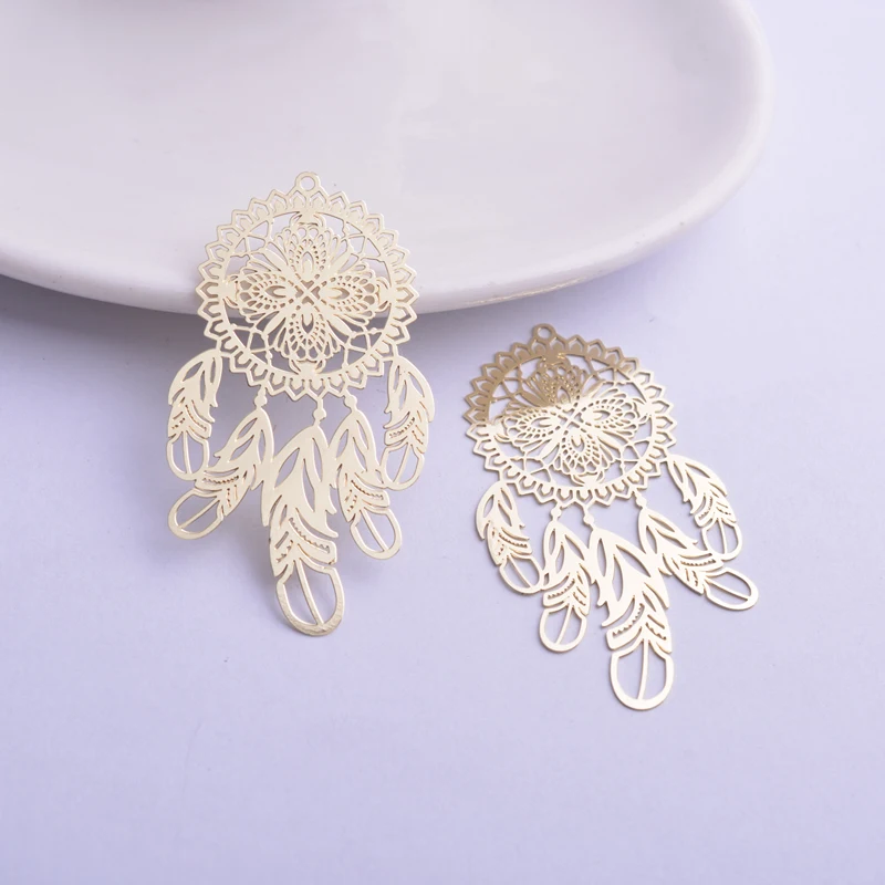 30 Stück AB6374 27*48mm Filigran Versilberte Traumfänger-Ohrring-Anhänger aus Messing in Roségoldfarbe, Traumfänger-Charms, DIY-Teile – Detail 9