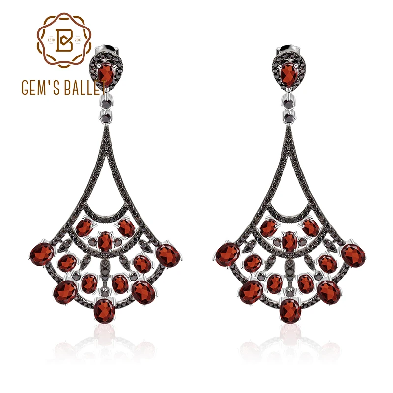 

GEM'S BALLET 925 Sterling Sliver Sector Drop Earrings 8.4Ct Natural Red Garnet Gemstone Earrings For Women Wedding Fine Jewelry