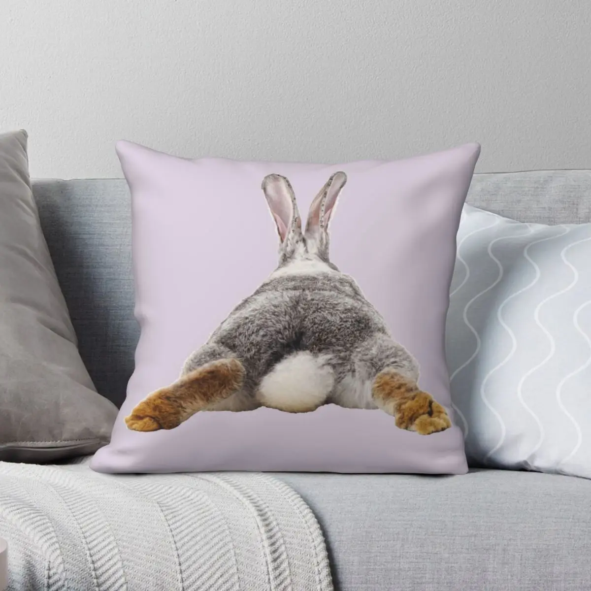 

Cute Bunny Rabbit Tail Butt Square Pillowcase Polyester Linen Velvet Pattern Zip Decor Car Cushion Case 18"