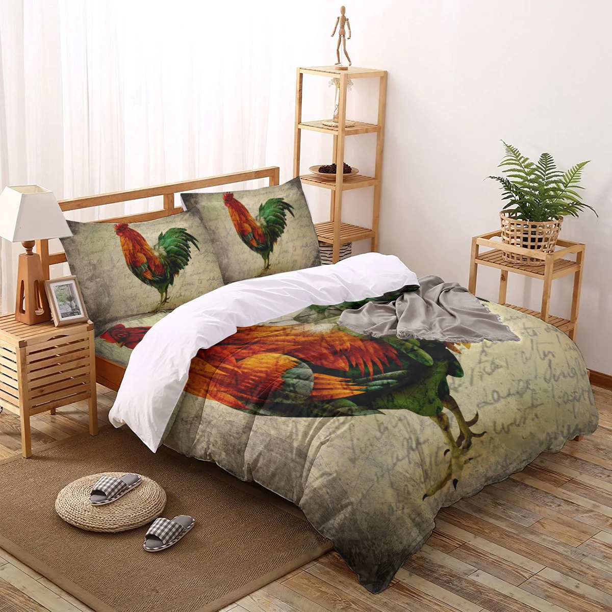 Animal Cock Retro Farm Rustic Printed Comforter Bedding Sets 2/3/4pcs Bed Linen Duvet Cover Set Bed Sheet Pillowcase