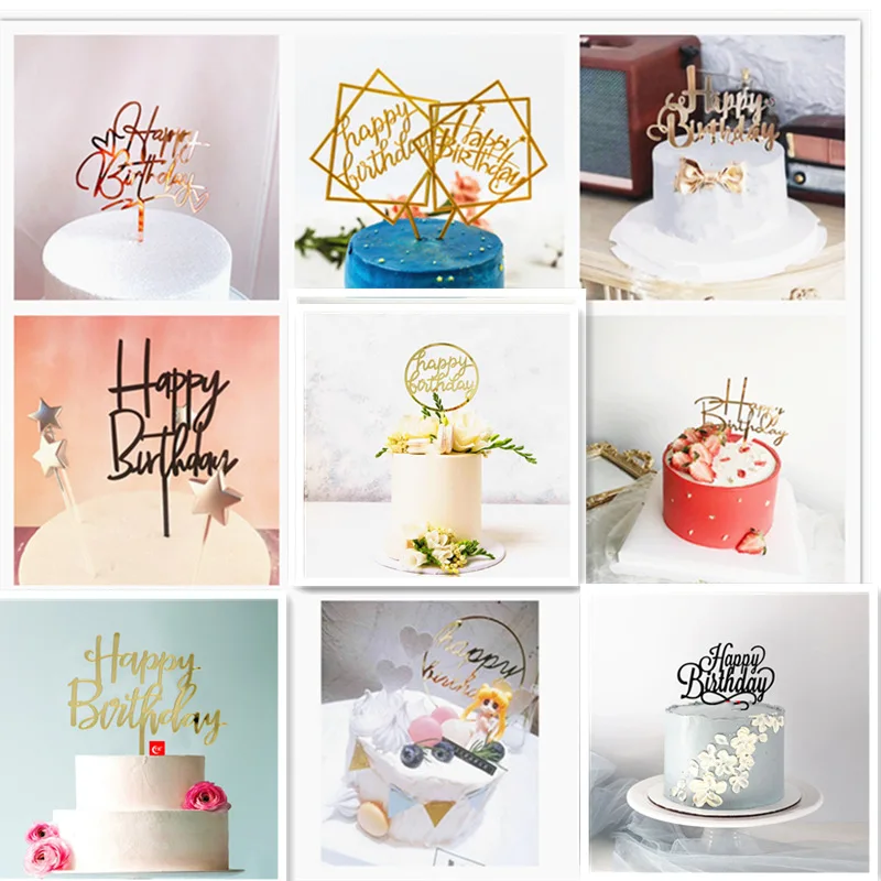 Gold Silber Alles Gute zum Geburtstag Kuchen Topper Acryl Klassische Geburtstag Cupcake Topper Dessert Dekoration für Baby Dusche Kuchen Liefert – Detail 17