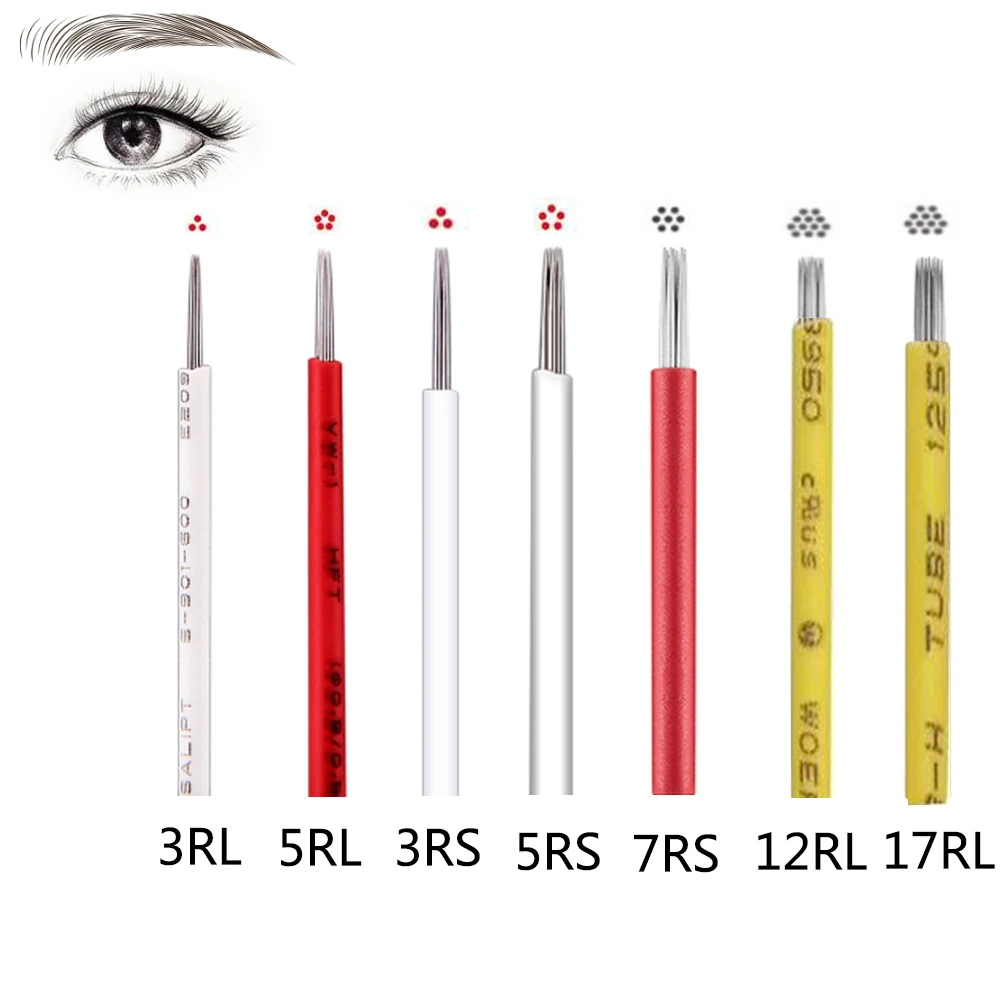 100PCS 3R 5R 7R 12R 17R RL RStattoo needle Semi permanent makeup microblading blade manual pen fog needle tattoo accessory