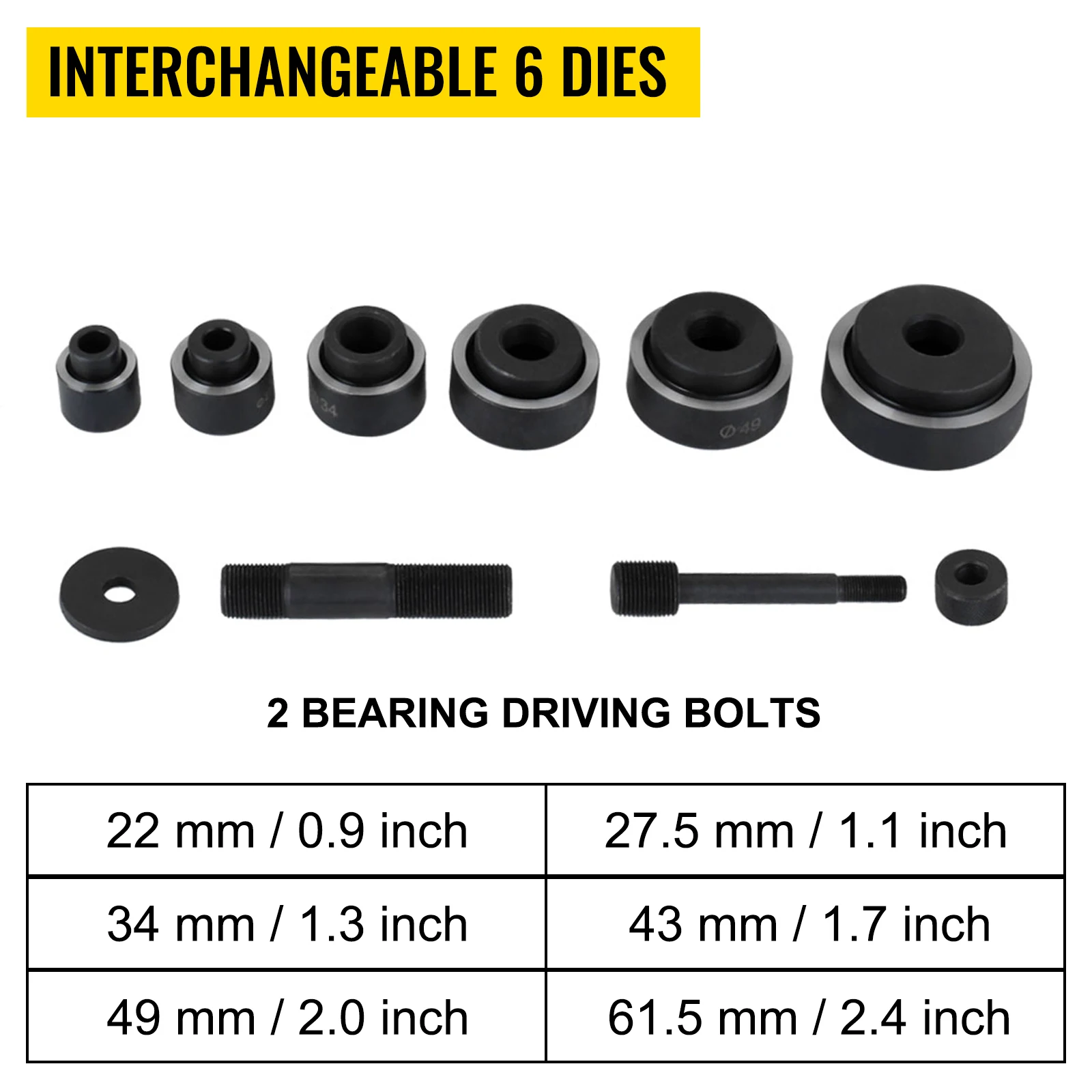 VEVOR 22-60mm Hydraulic Knockout Punch Driver Kit 6 Dies Steel Sheet Hole Opener Repair Tool Cutter Set 10Ton Manuel Hole Digger