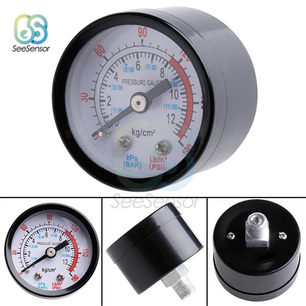 Bar Air Pressure Gauge 10mm 1/8 BSP 13mm 1/4 BSP Thread 0-180 PSI 0-12 Manometer Double Scale For Air Compressor