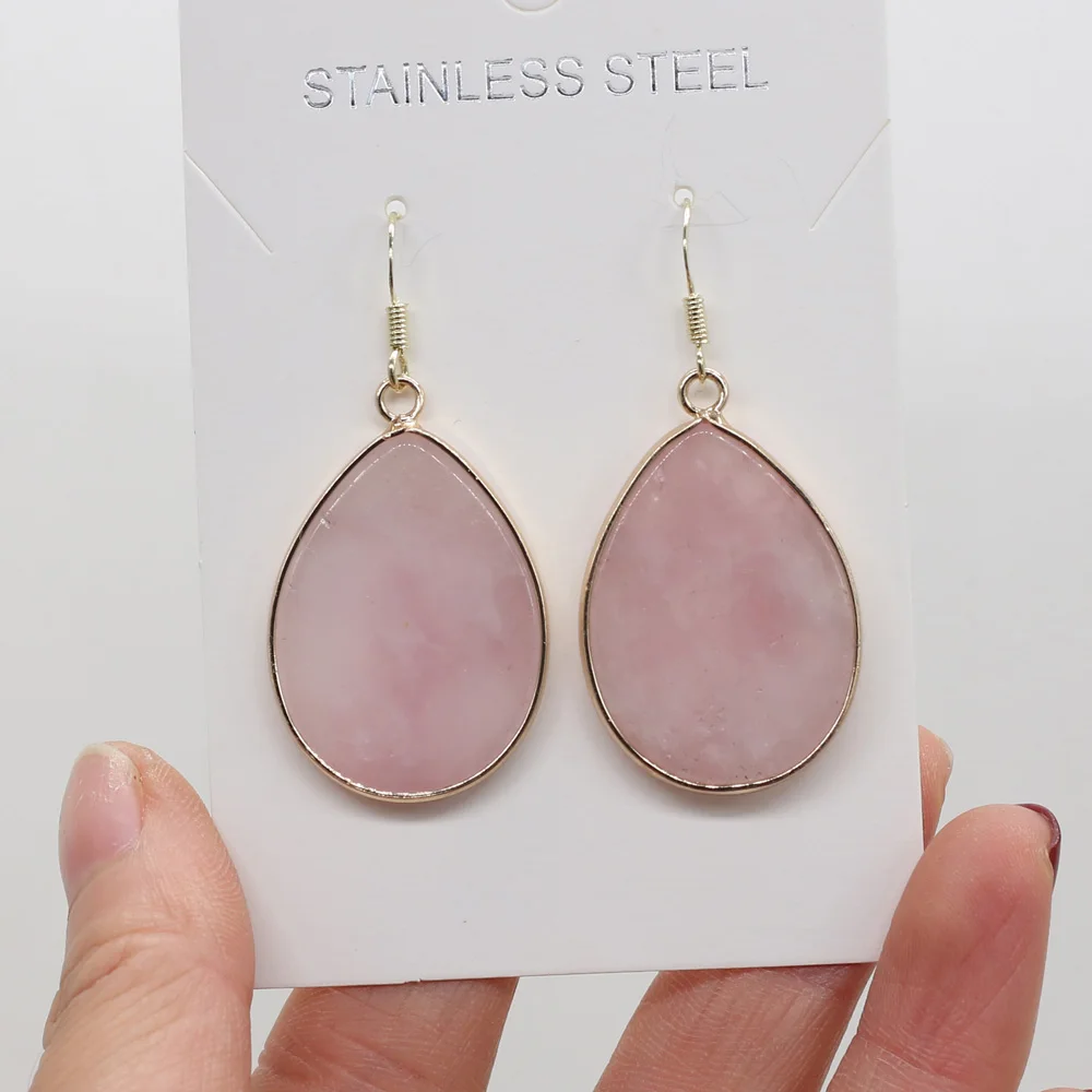 Natural Stone Earrings Irregular Pink Quartz Charms For Elegant Women Love Romantic Gift