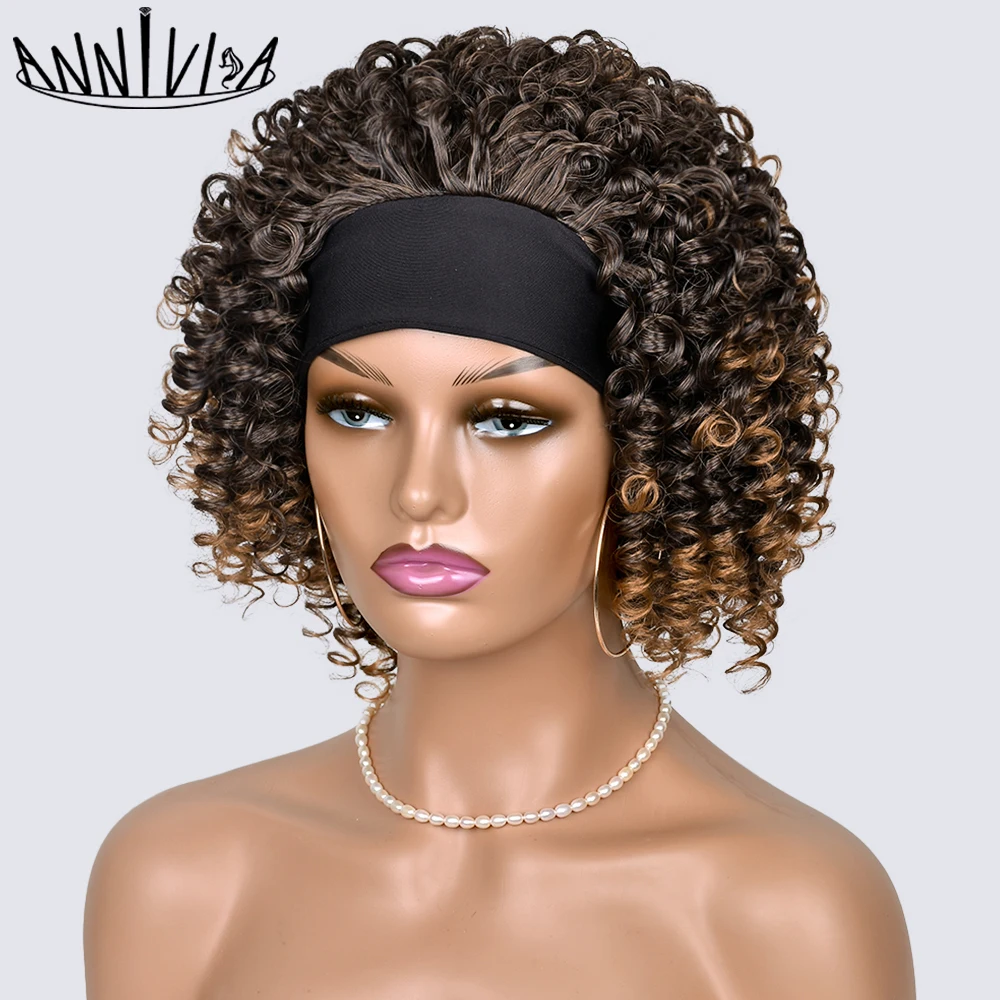 Afro Kinky Curly Headband Wig Short Hair Wigs For Black Women Ombre Natural Synthetic Heat Resistant Hair Annivia