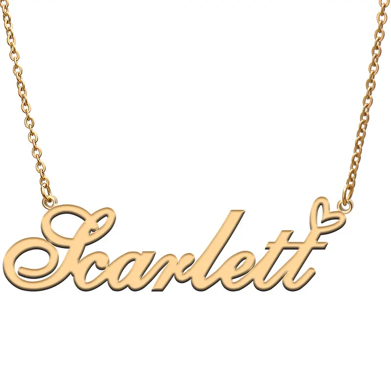 Scarlett Name with Love Heart Necklace for Women Stainless Steel Jewelry Nameplate Pendant Femme Mother Child Girls Gift