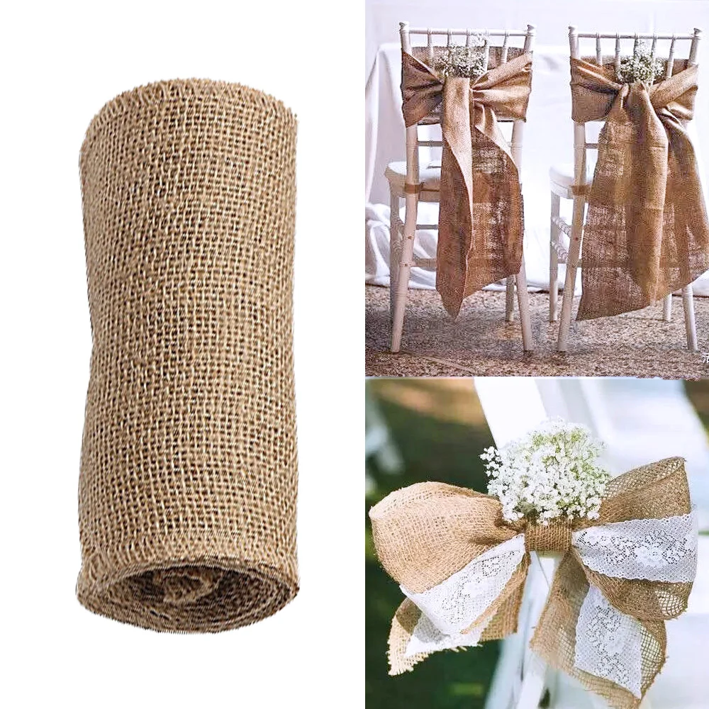 15*240CM Burlap Roll Natural Jute Hessian Burlap Chair Bow Table Runners for Wedding Decoration Vintage Home Party Supplies