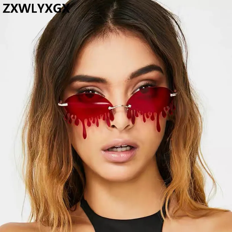 2020 Fashion Rimless Sunglasses Women Vintage Unique Tears Shape Steampunk Sunglasses Female Gafas Shades UV400 Oculos Feminino