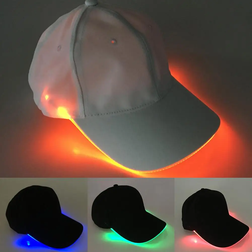 Fashion men Hat Unisex Solid Color LED Luminous Baseball Hat performance props Christmas Bar Party Peaked Cap for women