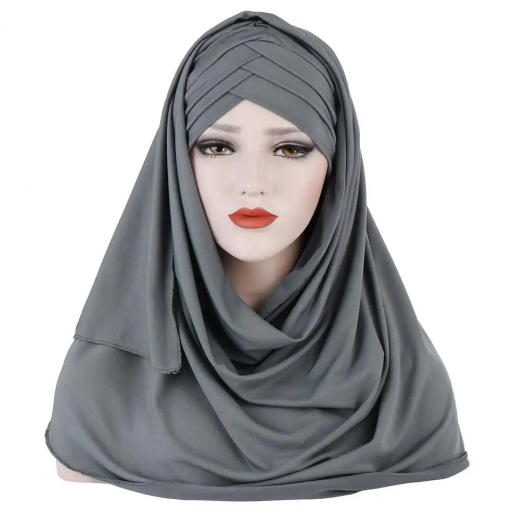 Jersey Scarf Full Coverage Non-slip Pure Color Women Shawls Headscarf for Daily