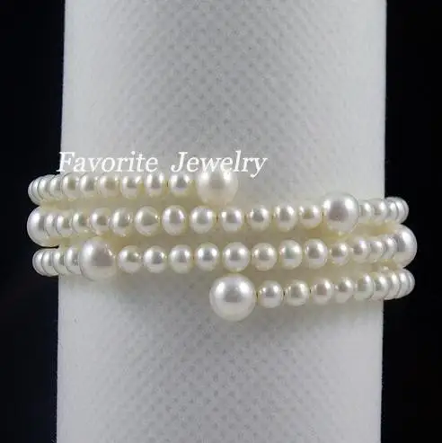 New Arrival Pearl Bracelet AA 4-8mm 3 Row White Color Natural Freshwater Pearl Wrap Bracelet Fine Pearl Jewelry Women Girl Gift