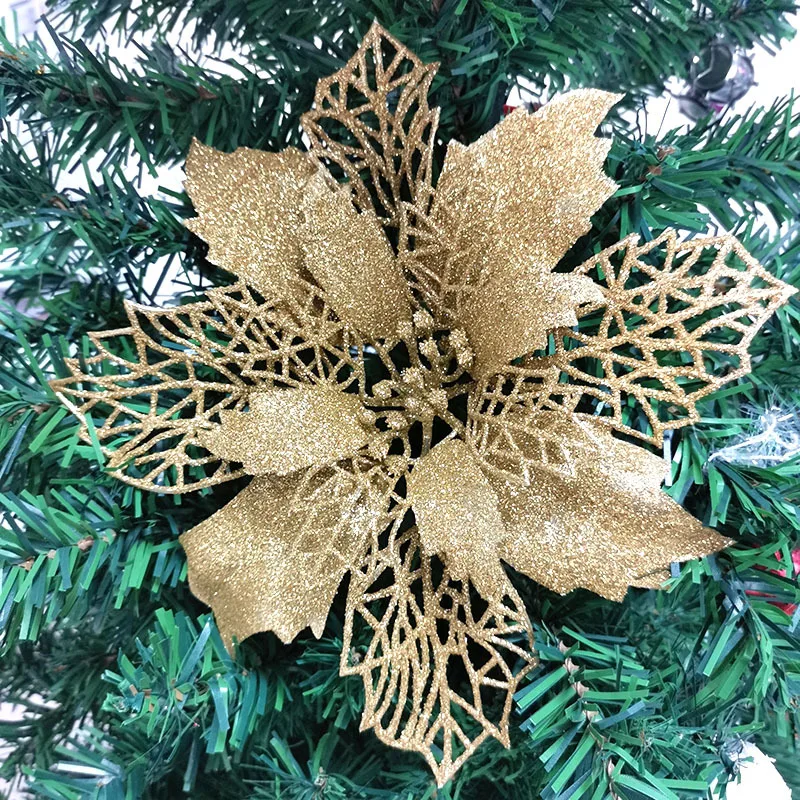 (3pcs) 23*23cm Increase Size Glitter Artificial Christmas Tree Flower Decorations Xmas Ornaments New Year Gift Wedding Decor