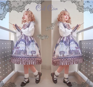 Robe lolita gothique pour filles, tenue mignonne en dentelle, taille haute, imprimé victorien, vintage, kawaii