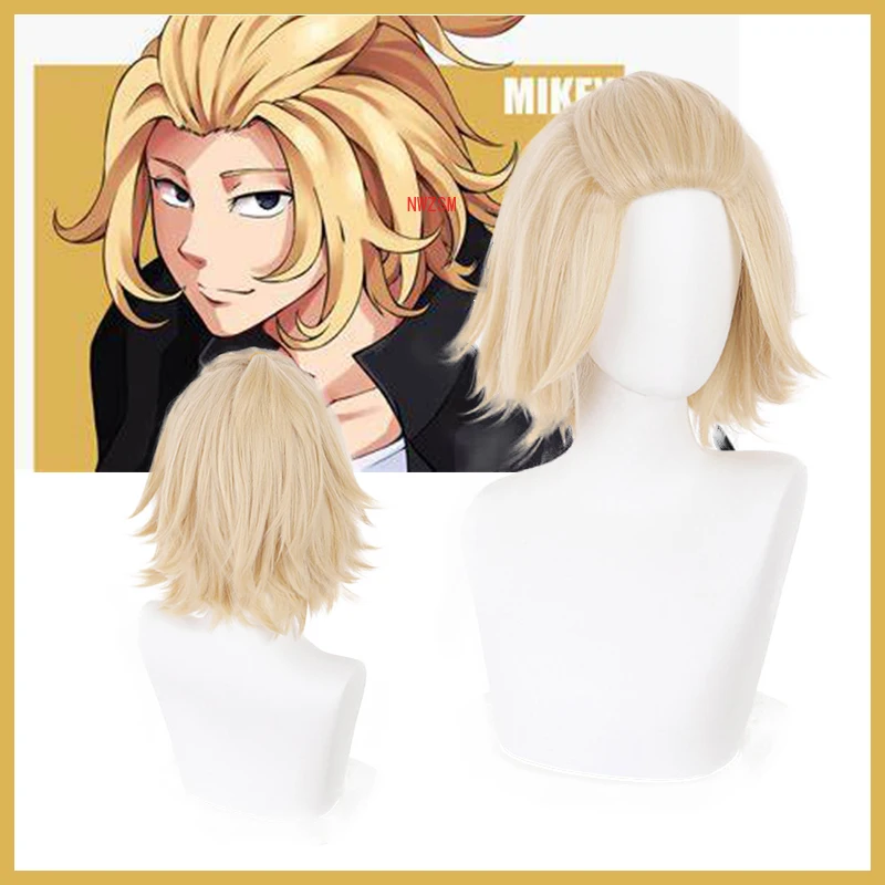 Tokyo Revengers Anime Cosplay Wig Manjiro Sano Mikey Light Blond Short Hair Heat Synthetic Fiber Hair + Free Wig Cap Role Play