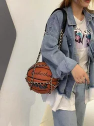 Unique Handbag Of Basketball Shaped Unisex Girls*Boys Handbag Basketball Lovers Handbag With Snake Chain Round Ball Shoulder Bag