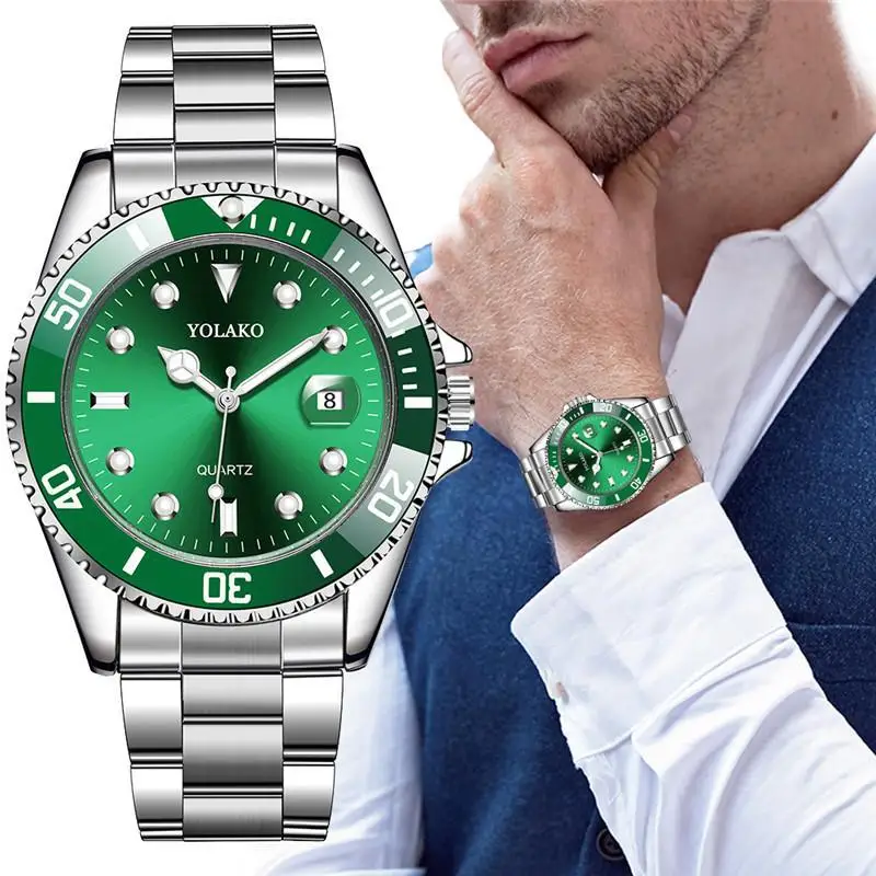 

New Brand Men's Watch Fashion Green Dial Men Watch Business Watches Waterproof Male Clock Calendar Men Wristwatch Reloj Hombre