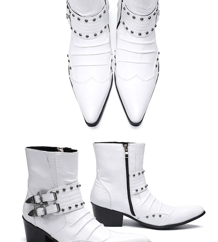 Herren Maßgefertigte Schlangenleder-Stiefel mit Nieten, Mittelhoch, Spitze Zehenkappe, Luxuriöser Singer-Modell-Stil, Bar-Party, Persönlichkeit, Herbstschuhe – Detail 29