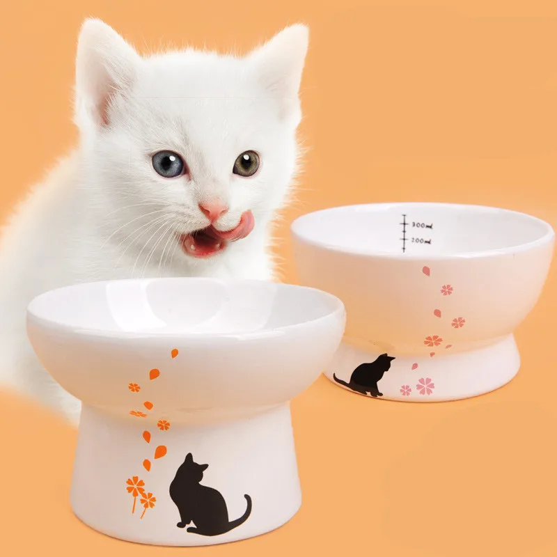 Lovely Pet Feeder Cartoon Shape High-Foot Single Mouth Skidproof Ceramic Dog Products Drinking Bowls