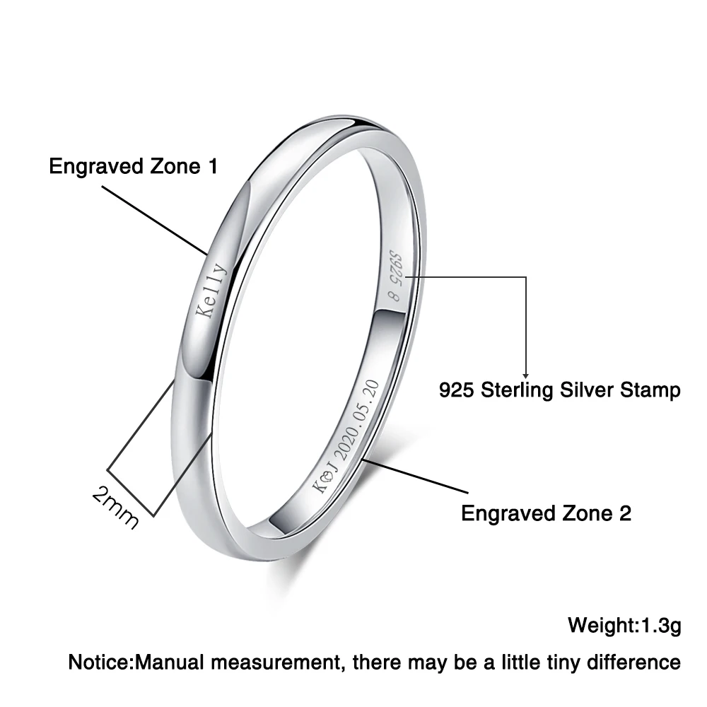 Rinntin-925 Sterling Silver Simples Anel Casal, Anel Geométrico Dos Amantes, Anéis De Noivado De Casamento, Jóias Finas, Palavras Gravadas, TSRC1