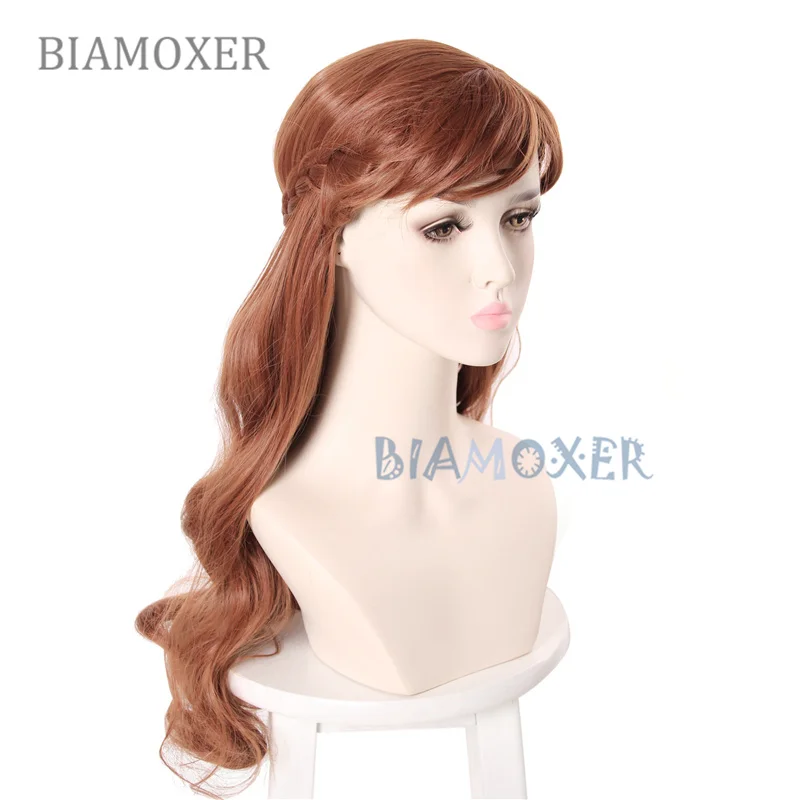 Princess 2 Anna Cosplay Wigs Long Wavy Brown Braids Party Hair Girls Wig++free cap