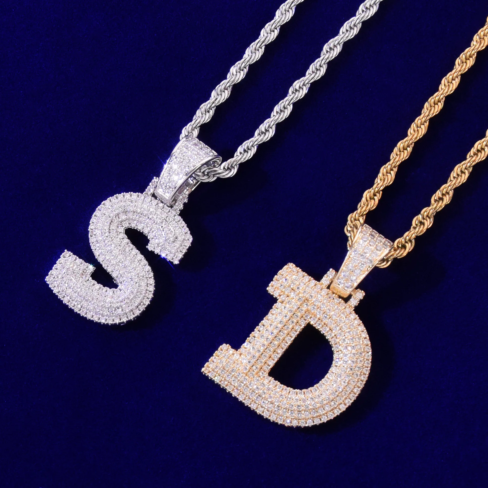 Single Three-layer Zircon Bubble Letters Pendant Necklaces For Men Women Gold Color Plated Hip Hop Jewelry